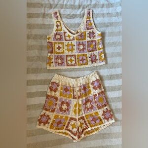 Rebellion Cream Elastic Waistband Shorts and Top Matching Set